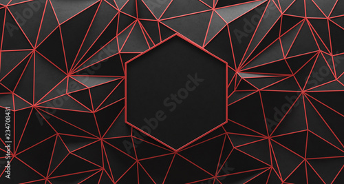 Fototapeta Naklejka Na Ścianę i Meble -  Black low poly background with red edges.