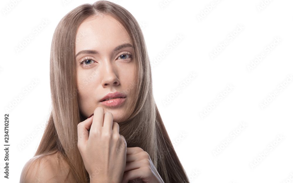 Beauty shoot of a model on white background Beauty shoot of a model on white background