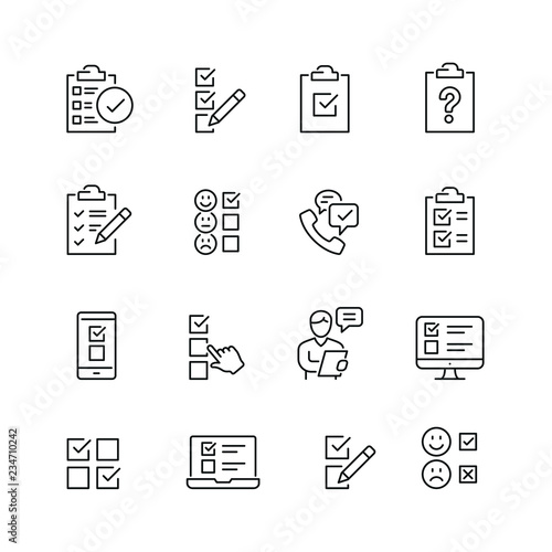 Survey related icons: thin vector icon set, black and white kit