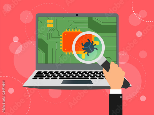 Vector flat laptop with CPU and computerbug
