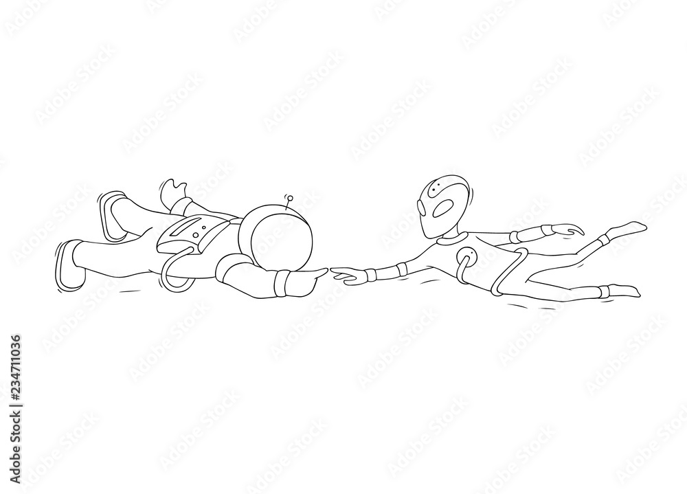 Sketch of astronaut and alien. Sketch of astronaut and alien.