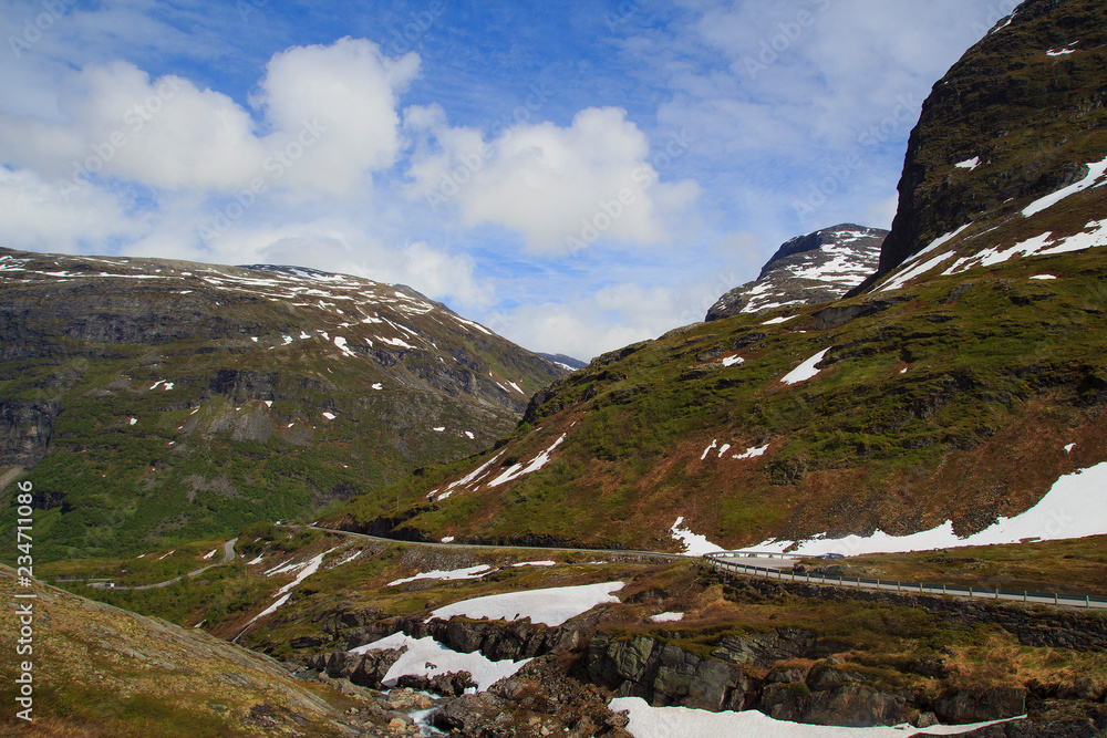 Fototapeta premium Mountain road, way to Dalsnibba viewpoint to Geiranger fjord,