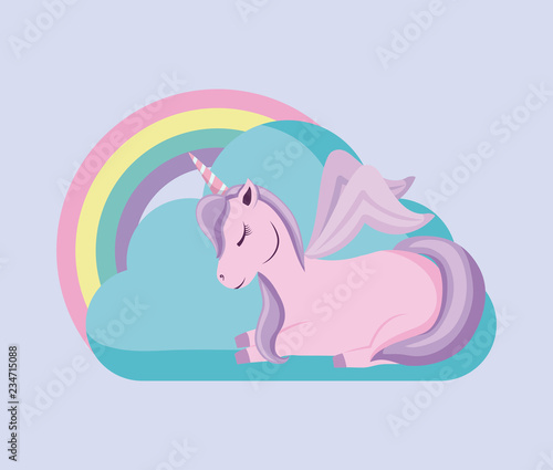 cute unicorn with rainbow of fairy tale