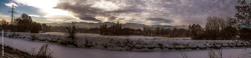 Winter landscape outside the city.