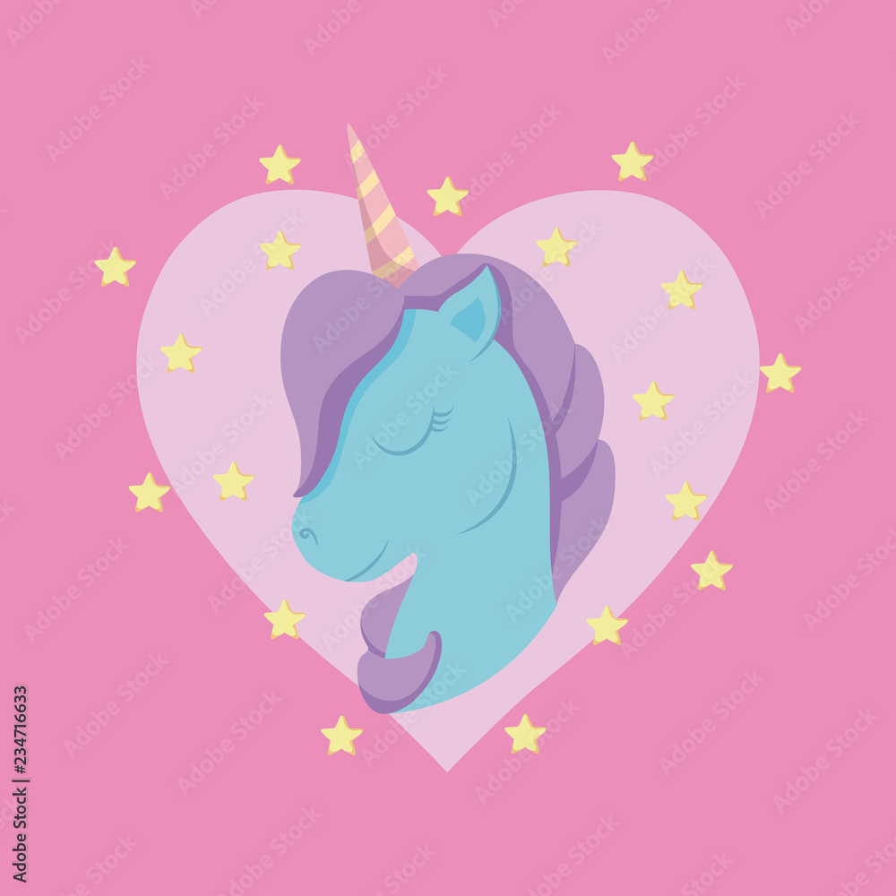 head cute unicorn of fairy tale with heart head cute unicorn of fairy tale with heart
