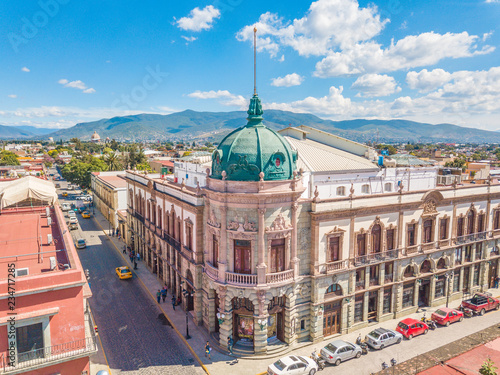 Beautiful aerial view of Macedonio Alcala Theater  in Oaxaca, Mexico