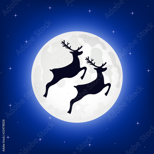 Reindeer jumps against the background of the moon © Mariana