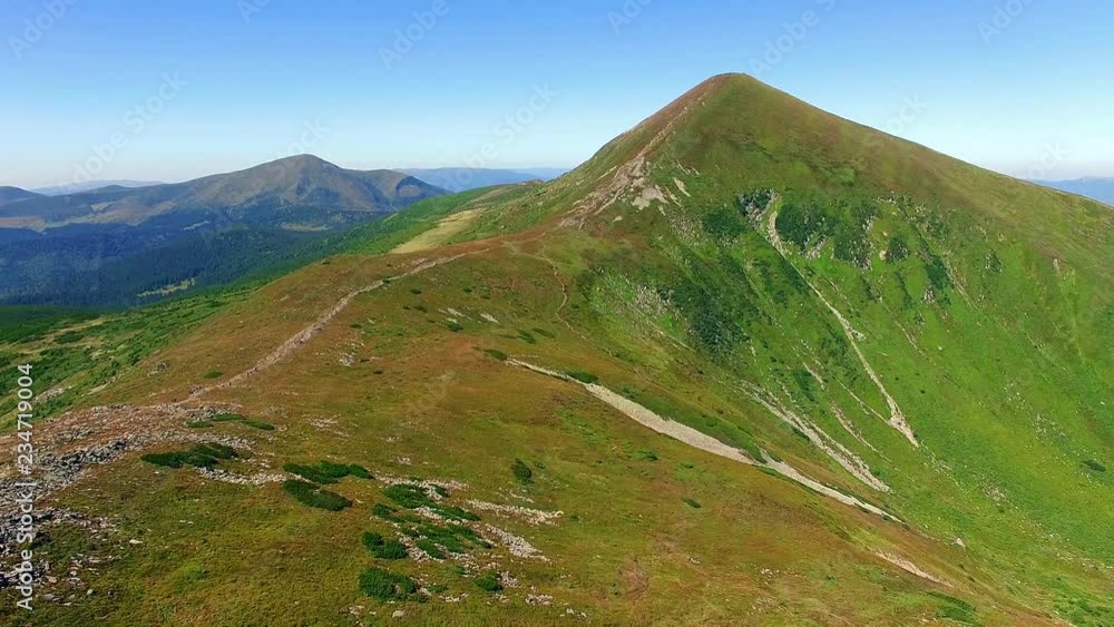 4K Aerial view of Hoverla mountain, Mountain top in clear weather, mountain peak Hoverla mountains in the Carpathian mountains, Flight over Hoverla mountain at summer 4K Aerial view of Hoverla mountain, Mountain top in clear weather, mountain peak Hoverla mountains in the Carpathian mountains, Flight over Hoverla mountain at summer