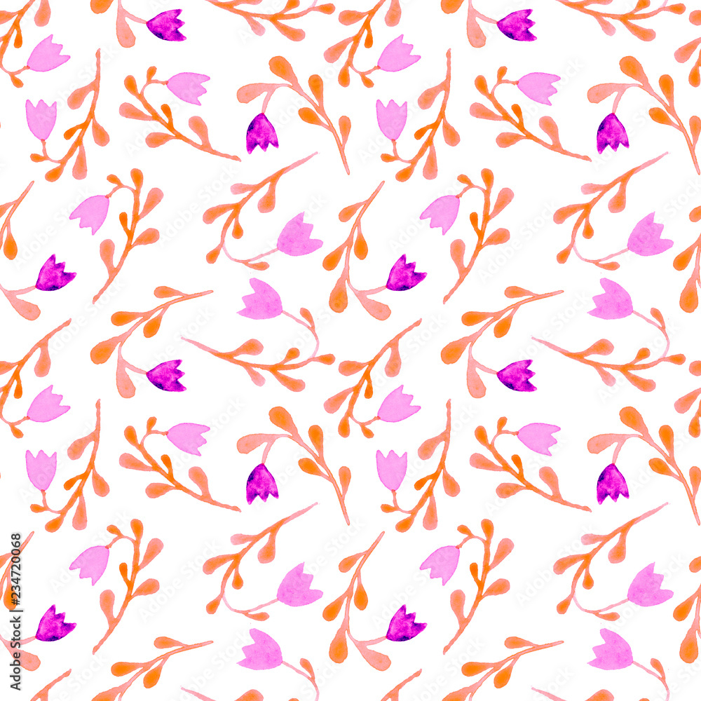 Cute watercolor floral seamless pattern. Pink boho