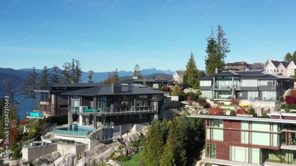 A perfect neighbourhood. Houses in suburb at Summer in the north America. Luxury houses with nice landscape. Aerial drone view. A perfect neighbourhood. Houses in suburb at Summer in the north America. Luxury houses with nice landscape. Aerial drone view.