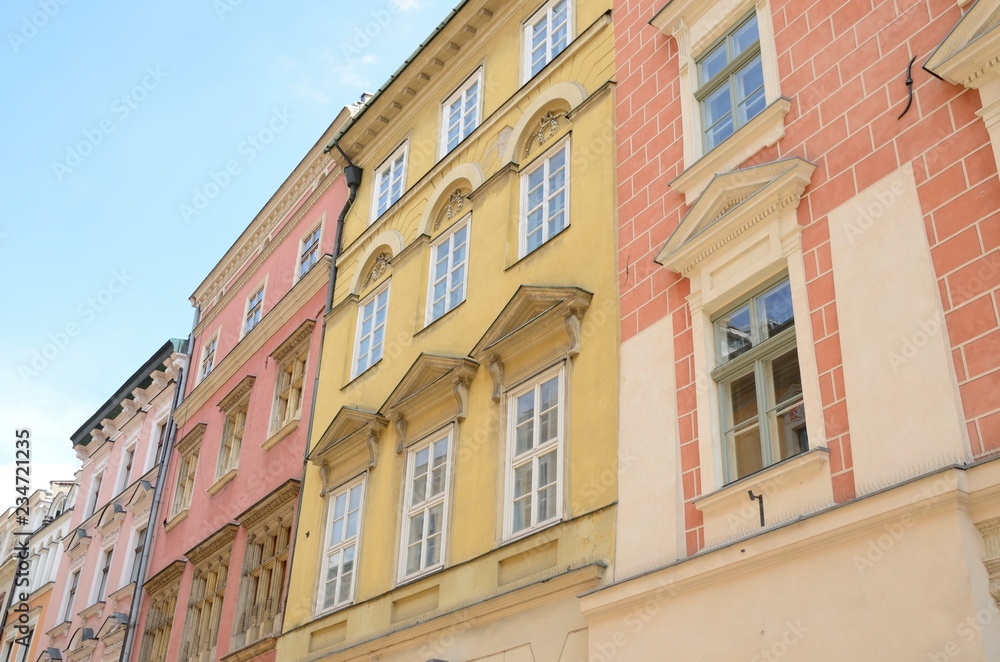 Colorful facades in Krakow, Poland