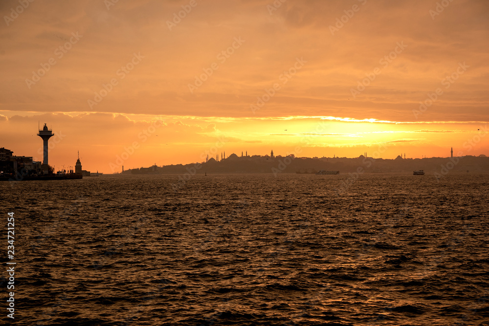 Istanbul bosphorus view at sunset