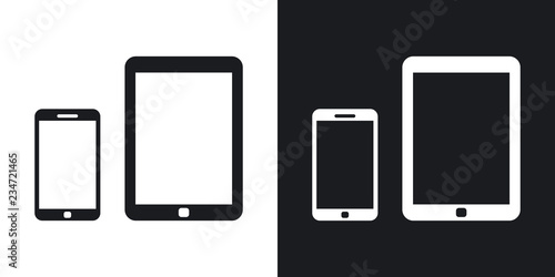 Vector smart phone and tablet icon. Two-tone version on black and white background