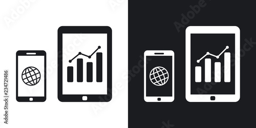 Vector smart phone and tablet icons. Two-tone version on black and white background