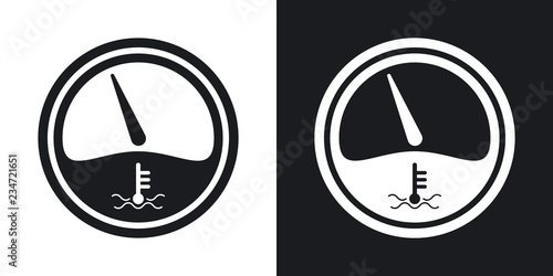 Vector motor temperature gauge icon. Two-tone version on black and white background