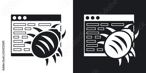 Vector malware icon. Two-tone version on black and white background