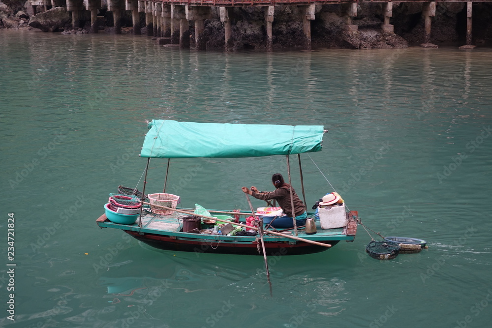 Small restaurant boat in Vietnam Small restaurant boat in Vietnam