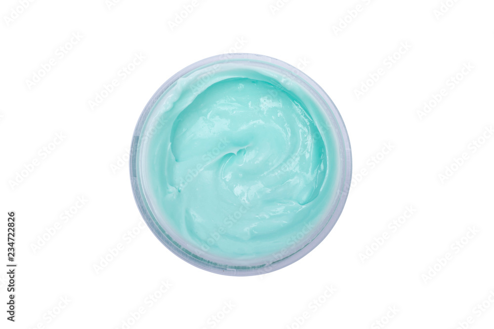 Natural face mask. Seaweed, aloe Vera and avacado oil for skin care. Top view. Isolated on white background Natural face mask. Seaweed, aloe Vera and avacado oil for skin care. Top view. Isolated on white background