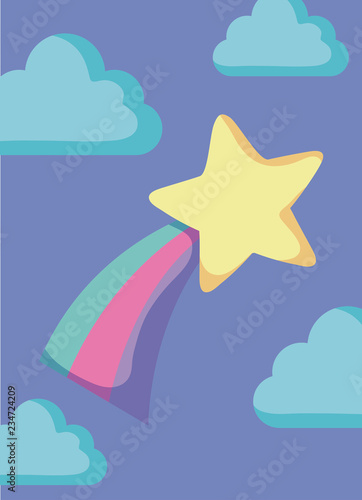 cute star with rainbow and clouds