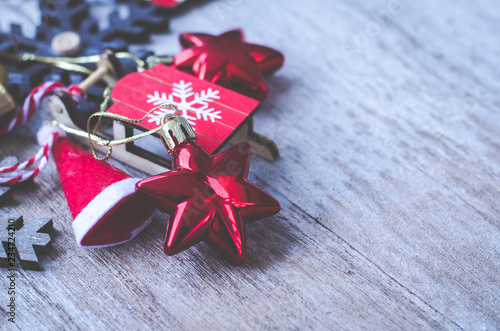 Christmas background decoration on  wooden board