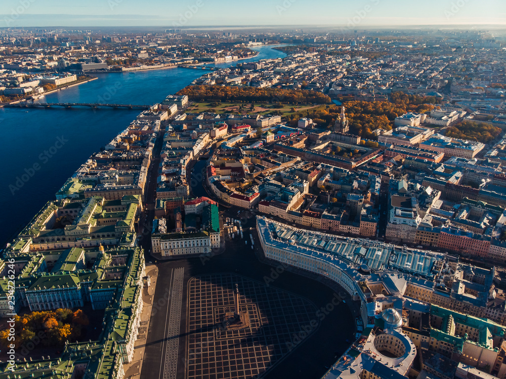 Autumn city St. Petersburg from bird-eye view, Palace square