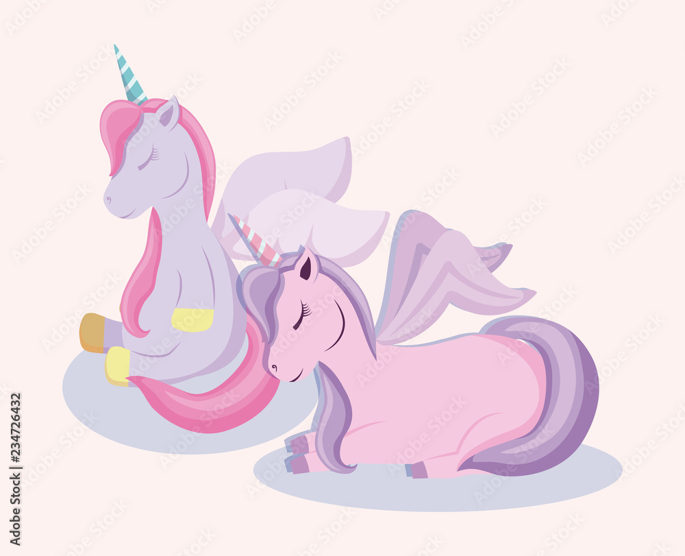 cute unicorns of fairy tale