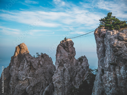 The high cable briges in the peak of Ai-Petri mountain, Crimea photo