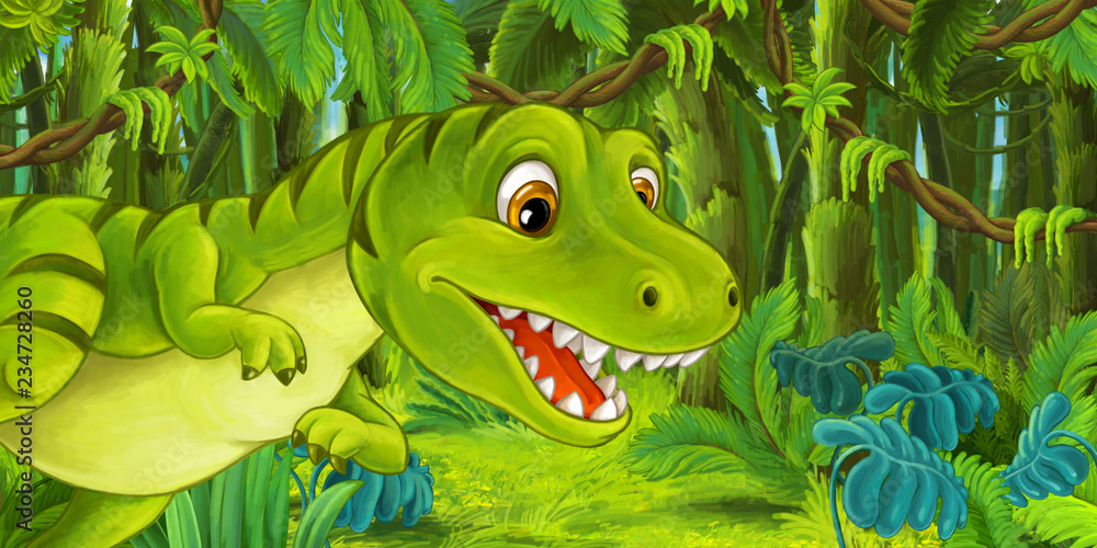 cartoon happy and funny dinosaur - tyrannosaurus - illustration for children