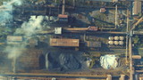 Aerial top view of metallurgical industry factory abstract background top view pollution concept