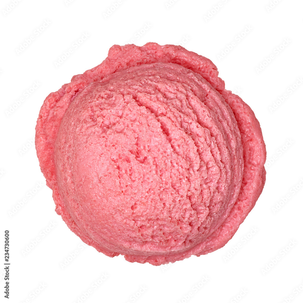 Srawberry ice cream scoop from top view isolated on white background. Srawberry ice cream scoop from top view isolated on white background.