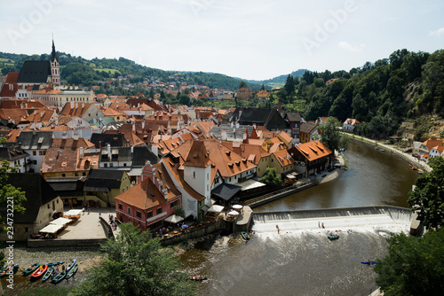 The top view of the river Ltava, as well as the beautiful red roofs of the Czech city of Cesky Krumlov photo