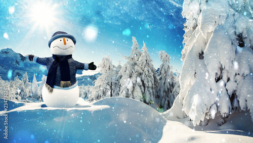 snowman in winter wonderland alpin 