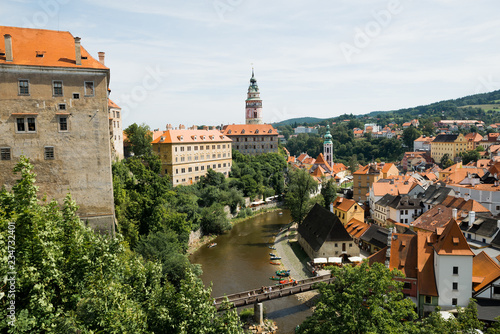 The top view of the river Ltava, as well as the beautiful red roofs of the Czech city of Cesky Krumlov