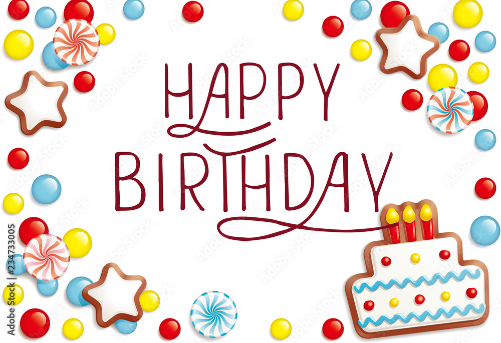 Happy Birthday text as Birthday badge/tag/icon. Happy Birthday  card/invitation/banner template. Birthday background. Happy Birthday  lettering typography poster..JPEG file Stock Illustration | Adobe Stock