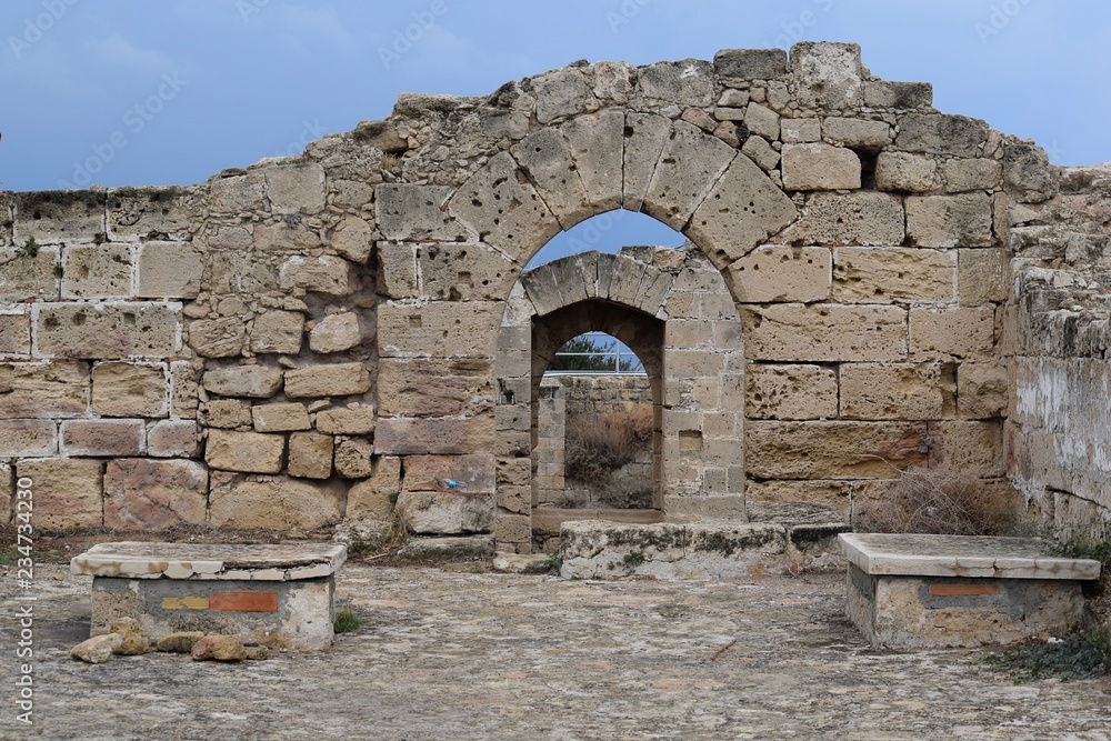 Antique arches. Ruins of an ancient castle(fragment). Kyrenia castle.The Turkish Republic Of Northern Cyprus