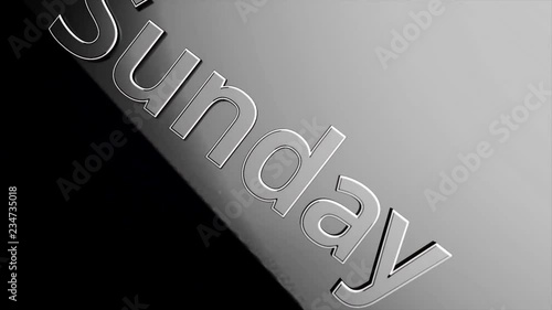 Sunday title. Word sunday animation over black and grey background. Animated movie text - sunday. photo