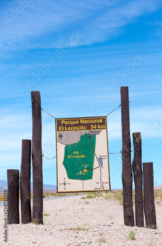 Welcome wooden sign at El Leoncito, Argentina photo