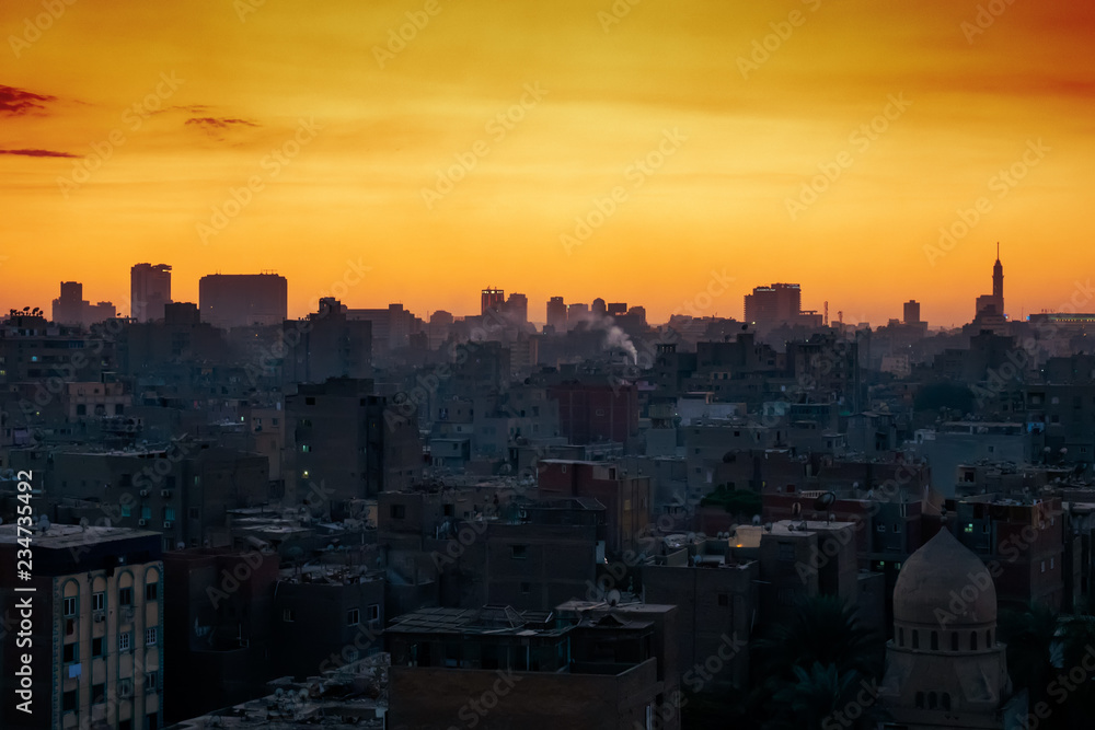 Cairo city Egypt with sunset sky