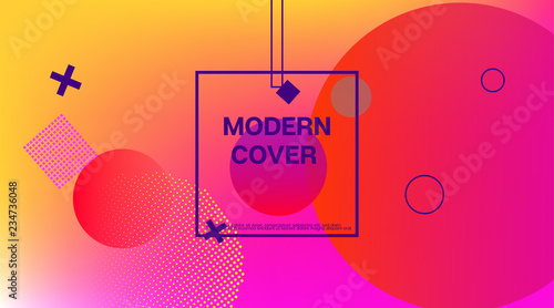 Memphis Minimal Cover Horizontal Vector Template. Neon Gradient Overlay, Small Space Particles Background. Geometric Memphis Design Elements, Horizontal Music Poster. Vintage Elemets Business Design.