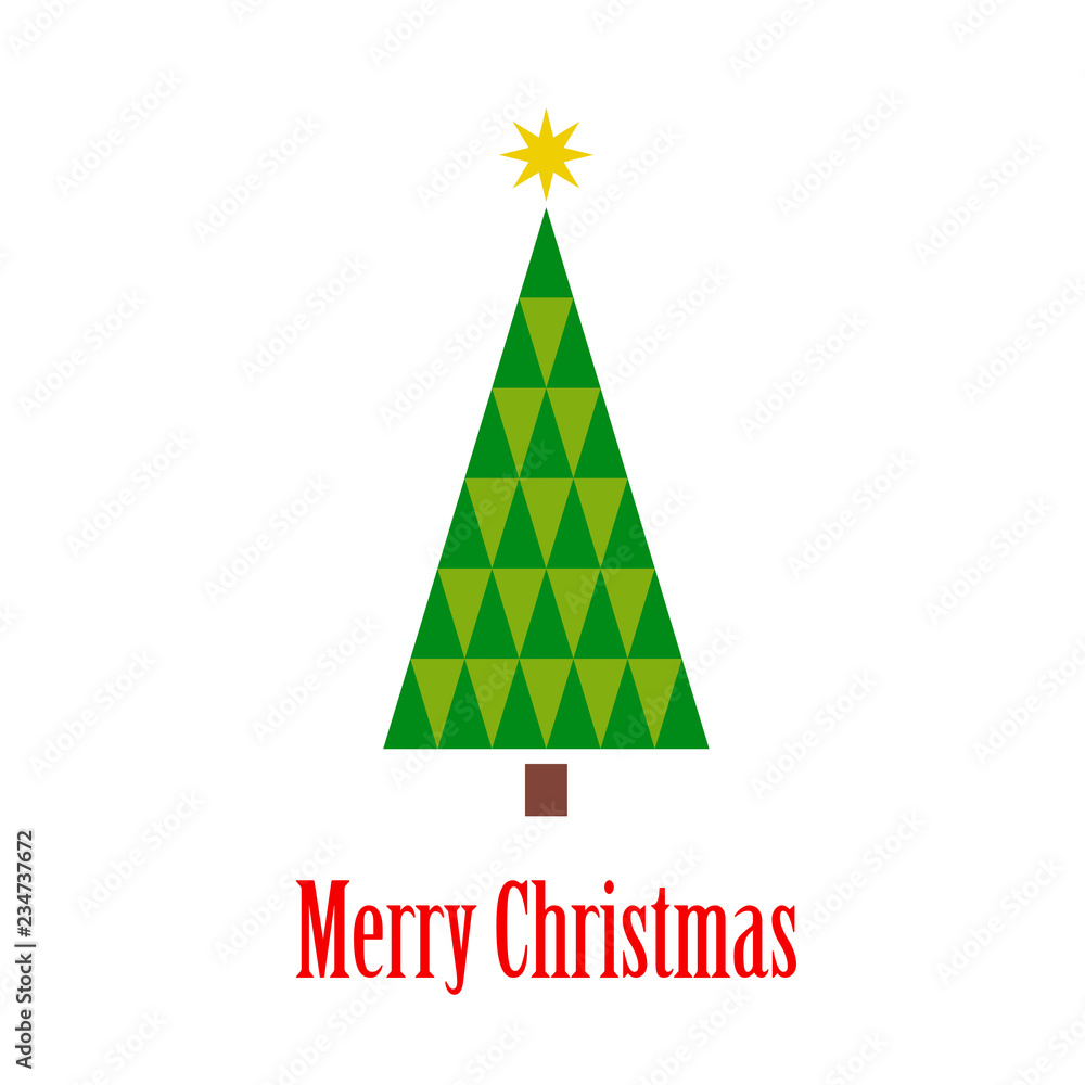 Logotipo con texto Merry Christmas con árbol abstracto con patrón con triángulos verdes Logotipo con texto Merry Christmas con árbol abstracto con patrón con triángulos verdes