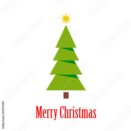Logotipo con texto Merry Christmas con árbol abstracto con sombra