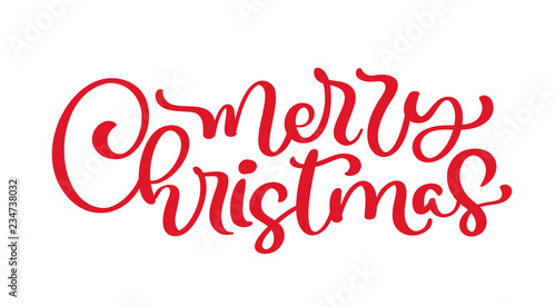 Merry Christmas red vintage calligraphy lettering vector text. Isolated phrase for art template design list page, mockup brochure style, web, greeting card, poster