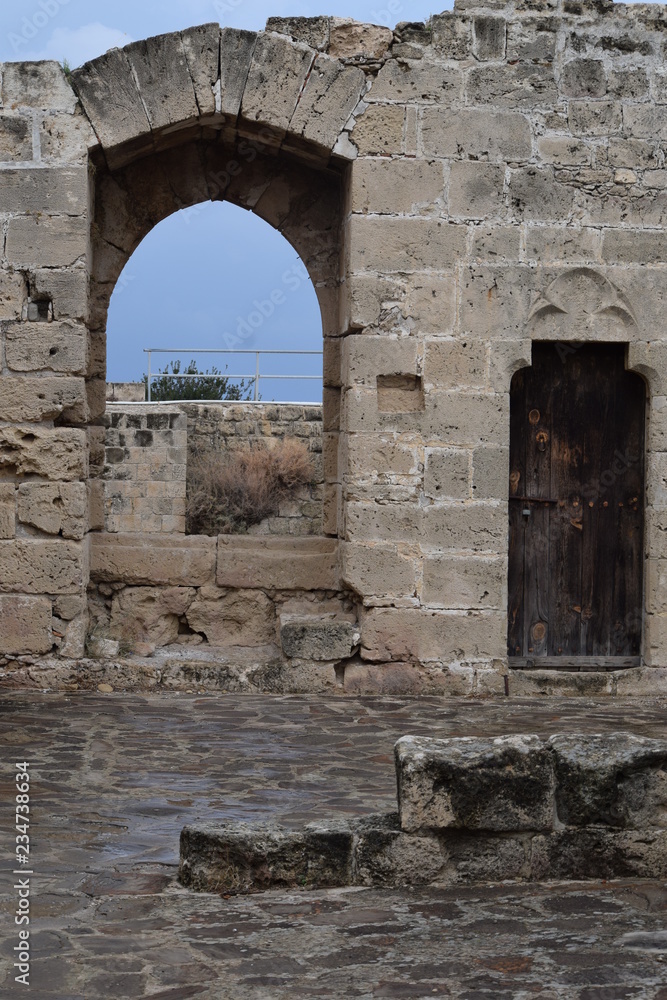 Antique arches and doors. Ruins of an ancient castle(fragment). Kyrenia castle.The Turkish Republic Of Northern Cyprus