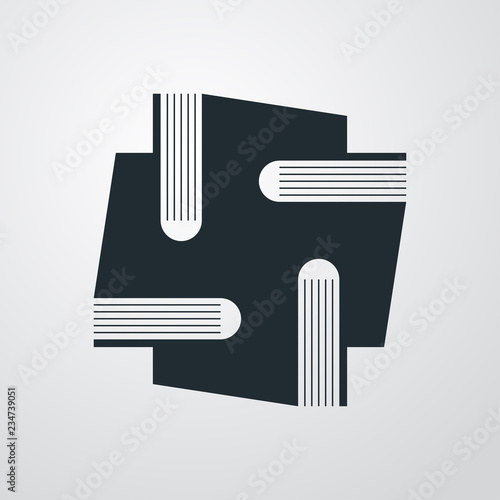 Icono plano libros en forma de cruz en fondo gris
