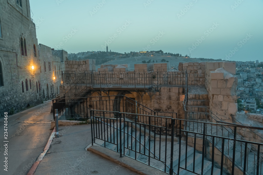 Walking path on top of the walls of the Old City of Jerusalem on the southern SIde of the wall