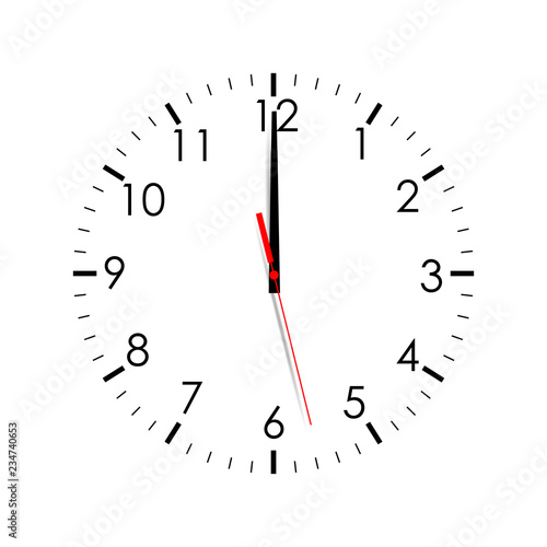 Clock face isolated on white background. 12 o'clock. Vector illustration