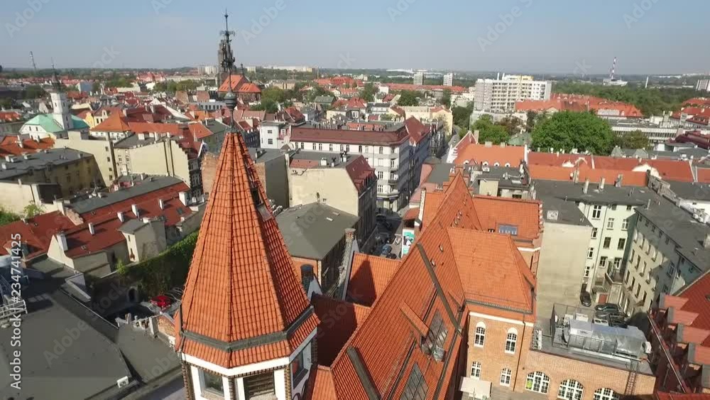 Panoramic aerial view of the Gliwice - in Silesia region of Poland - city center with renovated gothic historic buildings in the old town quarter Panoramic aerial view of the Gliwice - in Silesia region of Poland - city center with renovated gothic historic buildings in the old town quarter