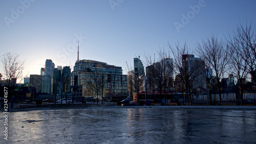 reflection of Toronto downtown cityscape in winter photo