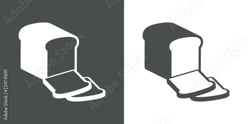 Icono plano pan con rebanadas en gris y blanco