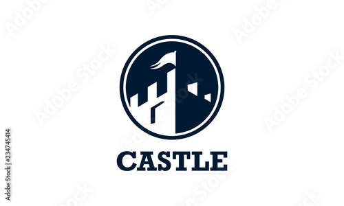 castle, logo, tower, fortress, icon, vector, design, symbol, abstract, circle, logotype, brick, concept, construction, element, defense, wall, shape, round, sign, medieval, technology, foundation, bui